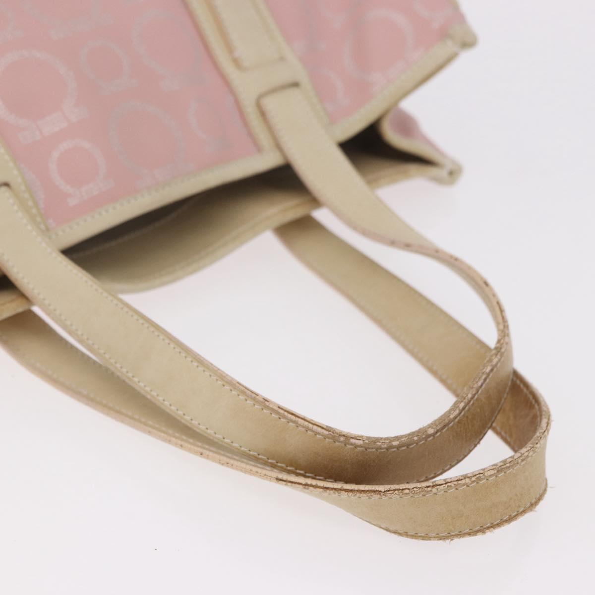 Salvatore Ferragamo Gancini Hand Bag Leather PVC Pink Silver Auth BA13376