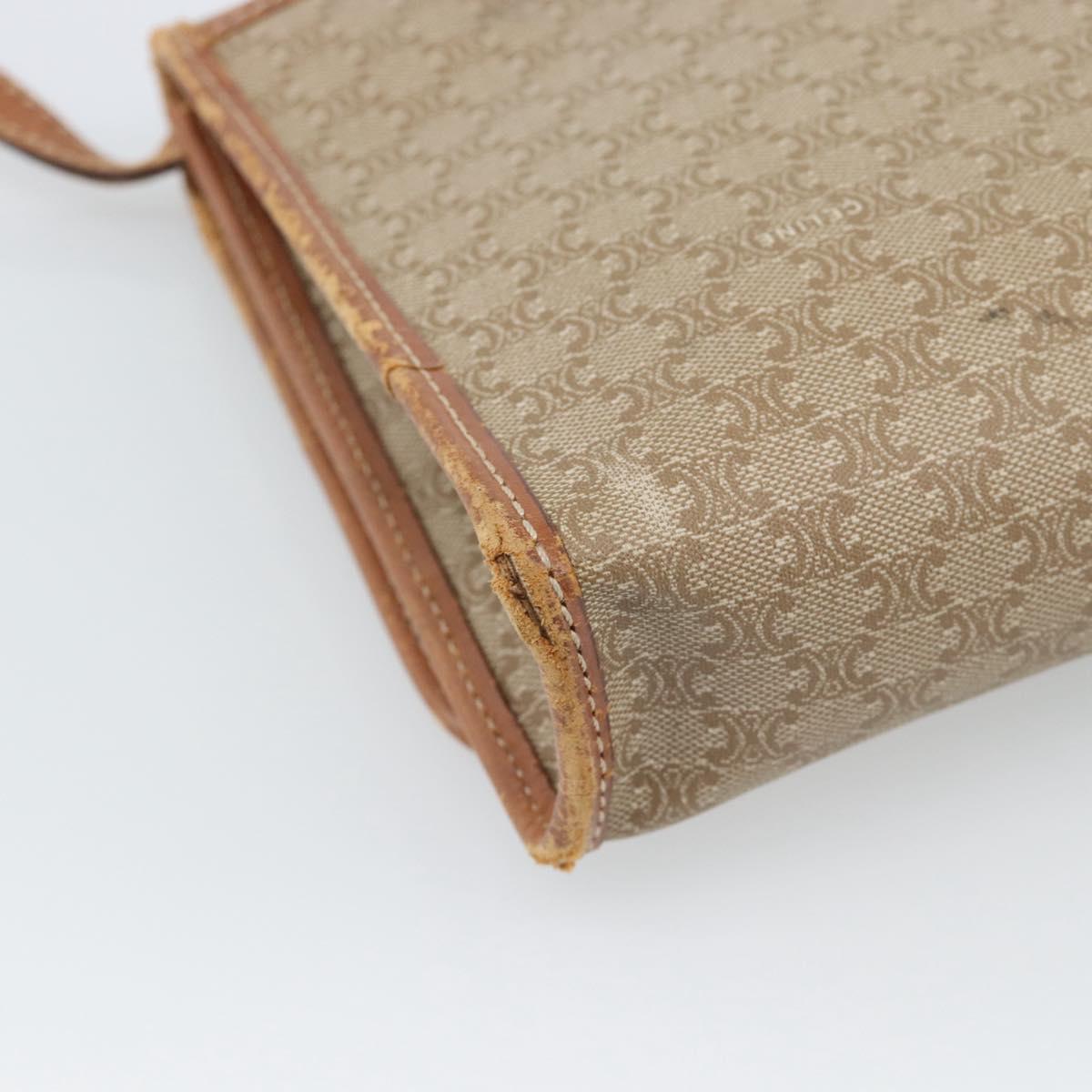CELINE Macadam Canvas Shoulder Bag PVC Beige Gold Auth BA13377