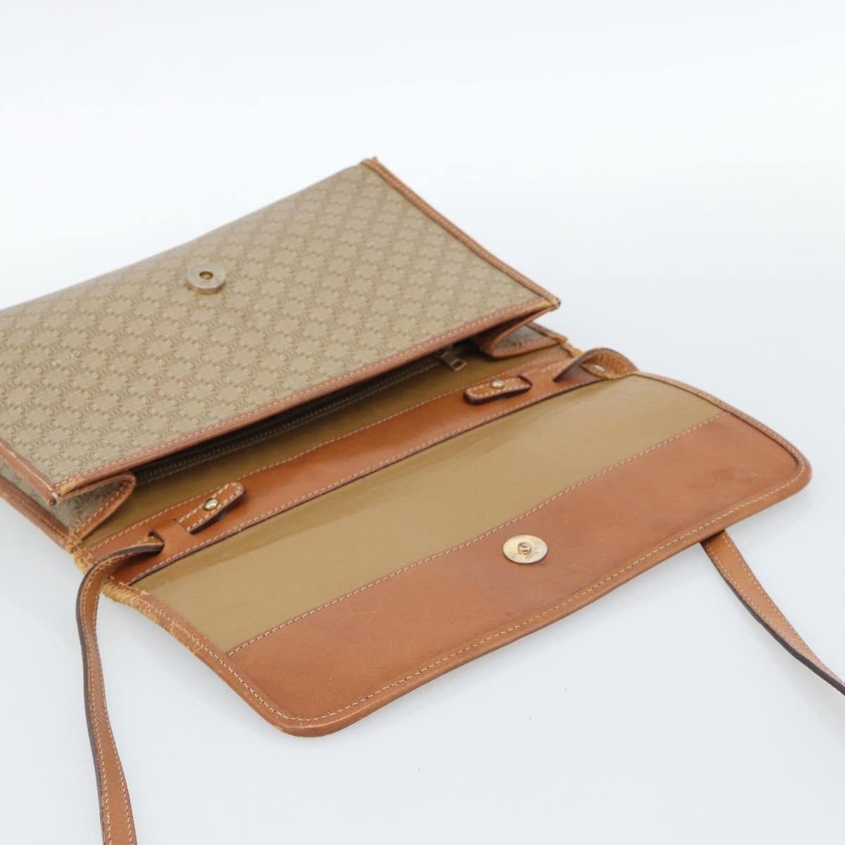 CELINE Macadam Canvas Shoulder Bag PVC Beige Gold Auth BA13377