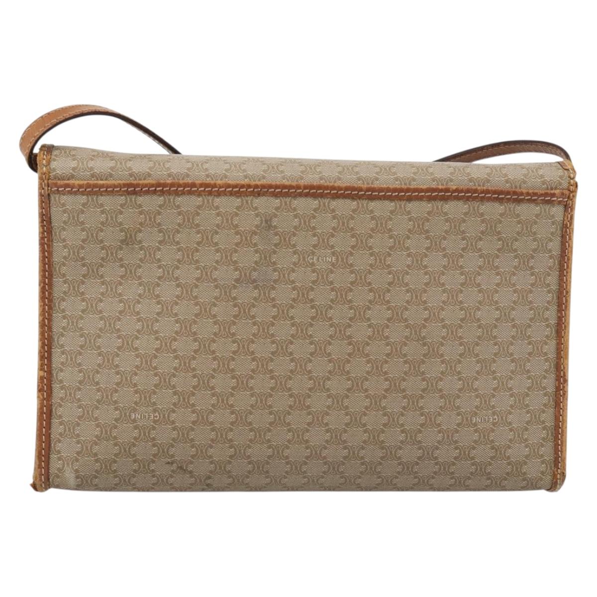 CELINE Macadam Canvas Shoulder Bag PVC Beige Gold Auth BA13377