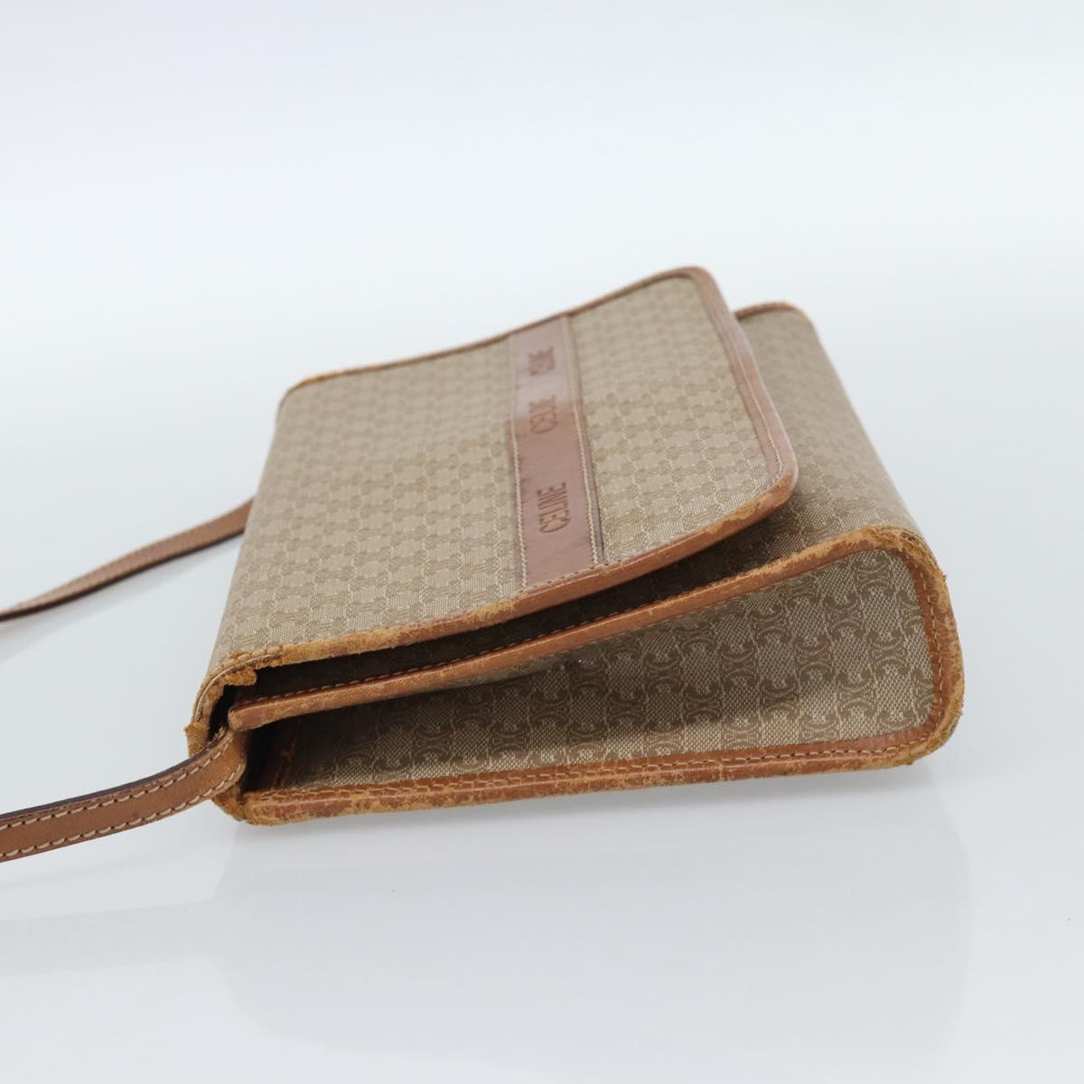 CELINE Macadam Canvas Shoulder Bag PVC Beige Gold Auth BA13377