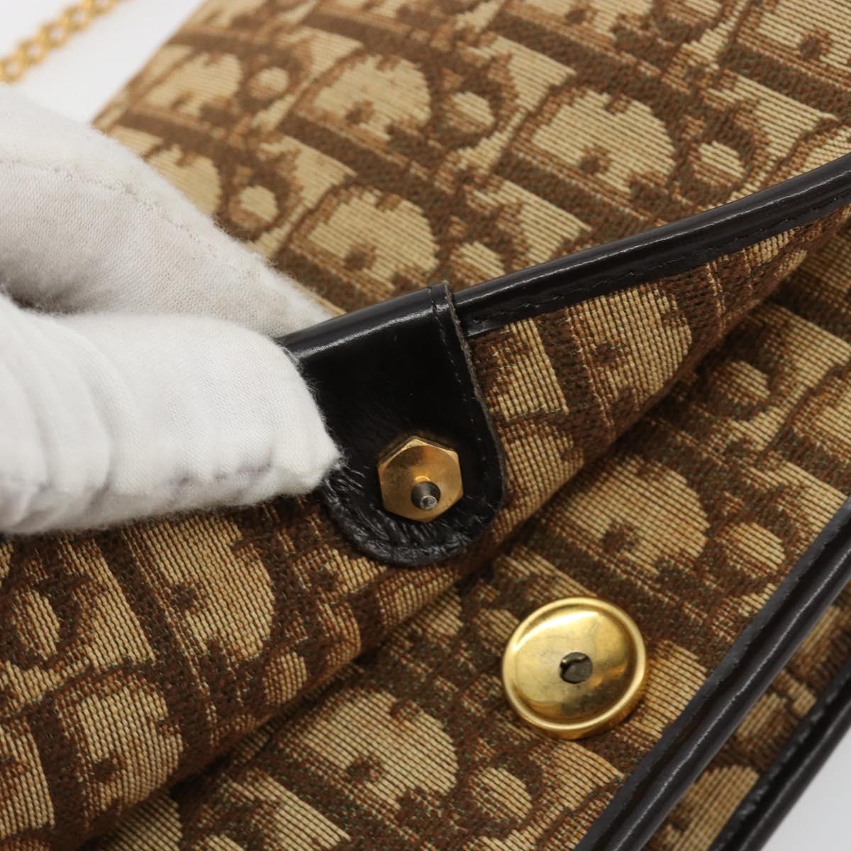 Christian Dior Trotter Canvas Chain Shoulder Bag Beige Gold Auth BA13378