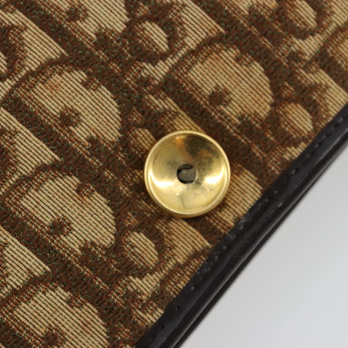Christian Dior Trotter Canvas Chain Shoulder Bag Beige Gold Auth BA13378
