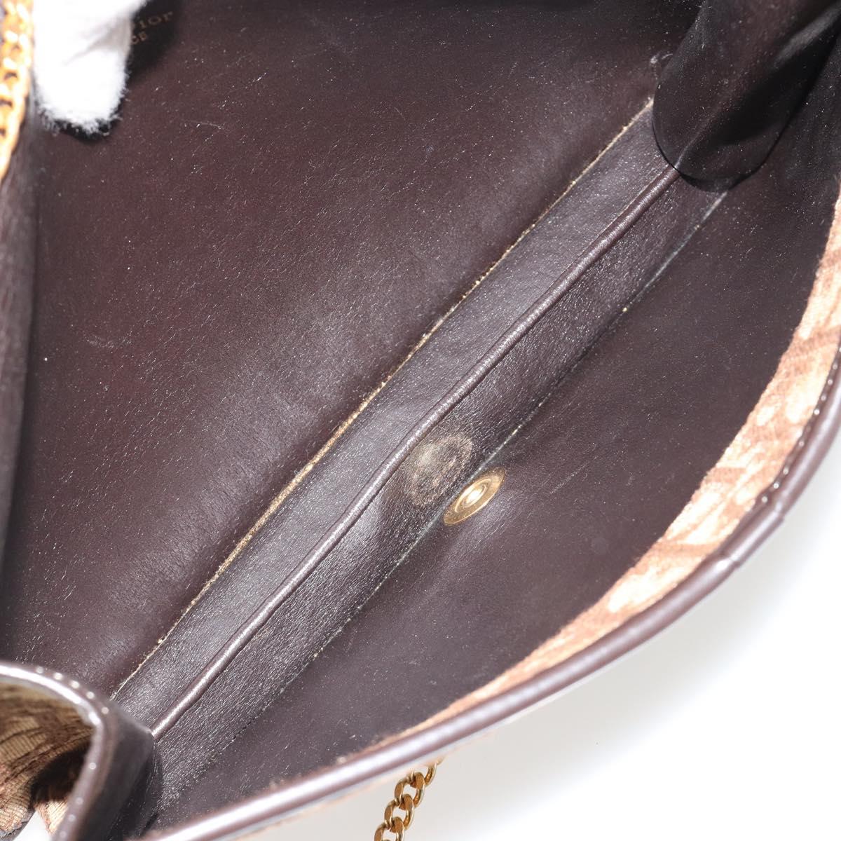 Christian Dior Trotter Canvas Chain Shoulder Bag Beige Gold Auth BA13378