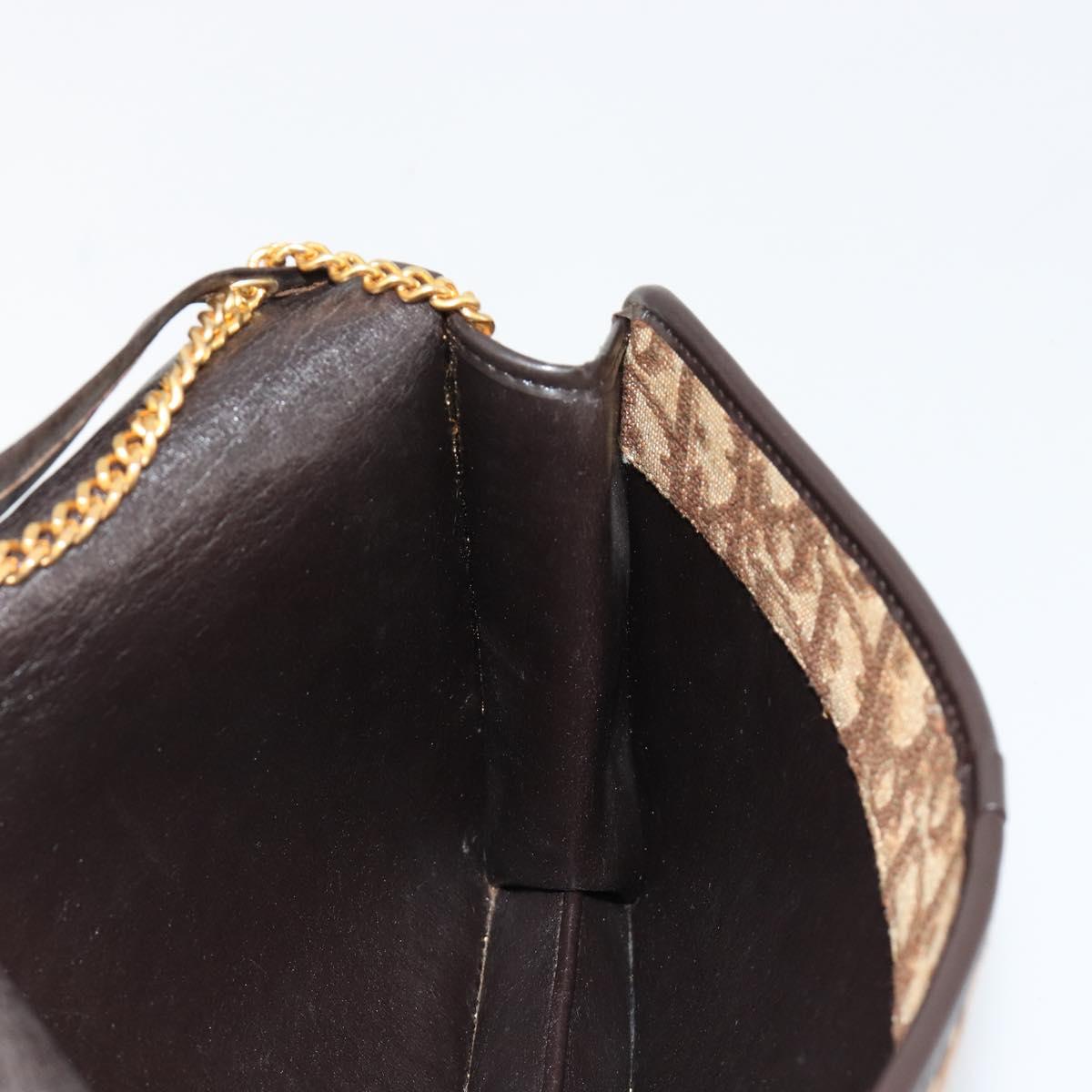 Christian Dior Trotter Canvas Chain Shoulder Bag Beige Gold Auth BA13378