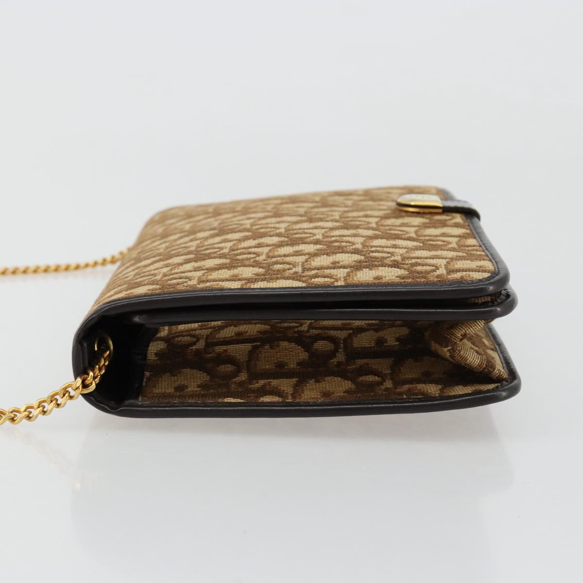 Christian Dior Trotter Canvas Chain Shoulder Bag Beige Gold Auth BA13378