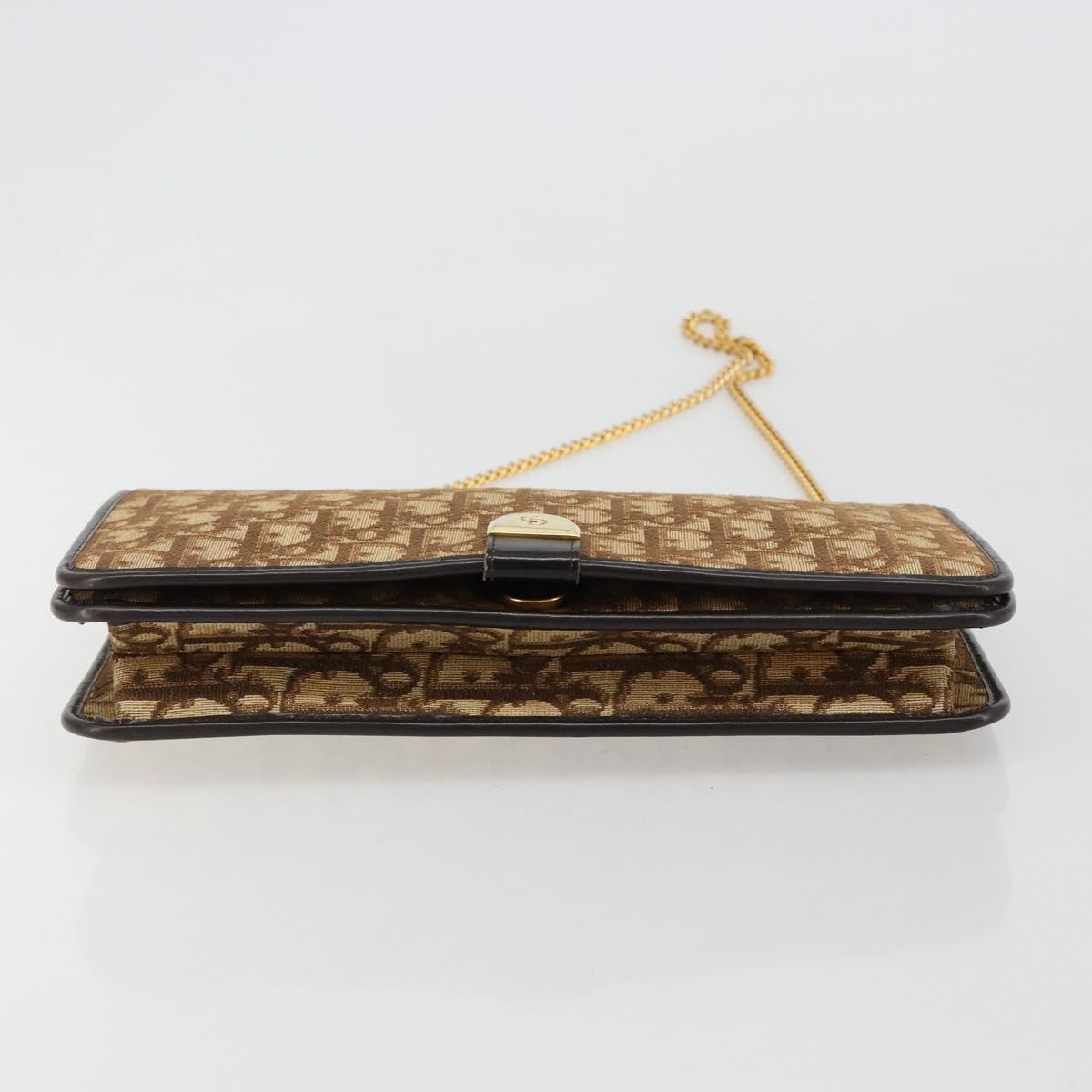 Christian Dior Trotter Canvas Chain Shoulder Bag Beige Gold Auth BA13378