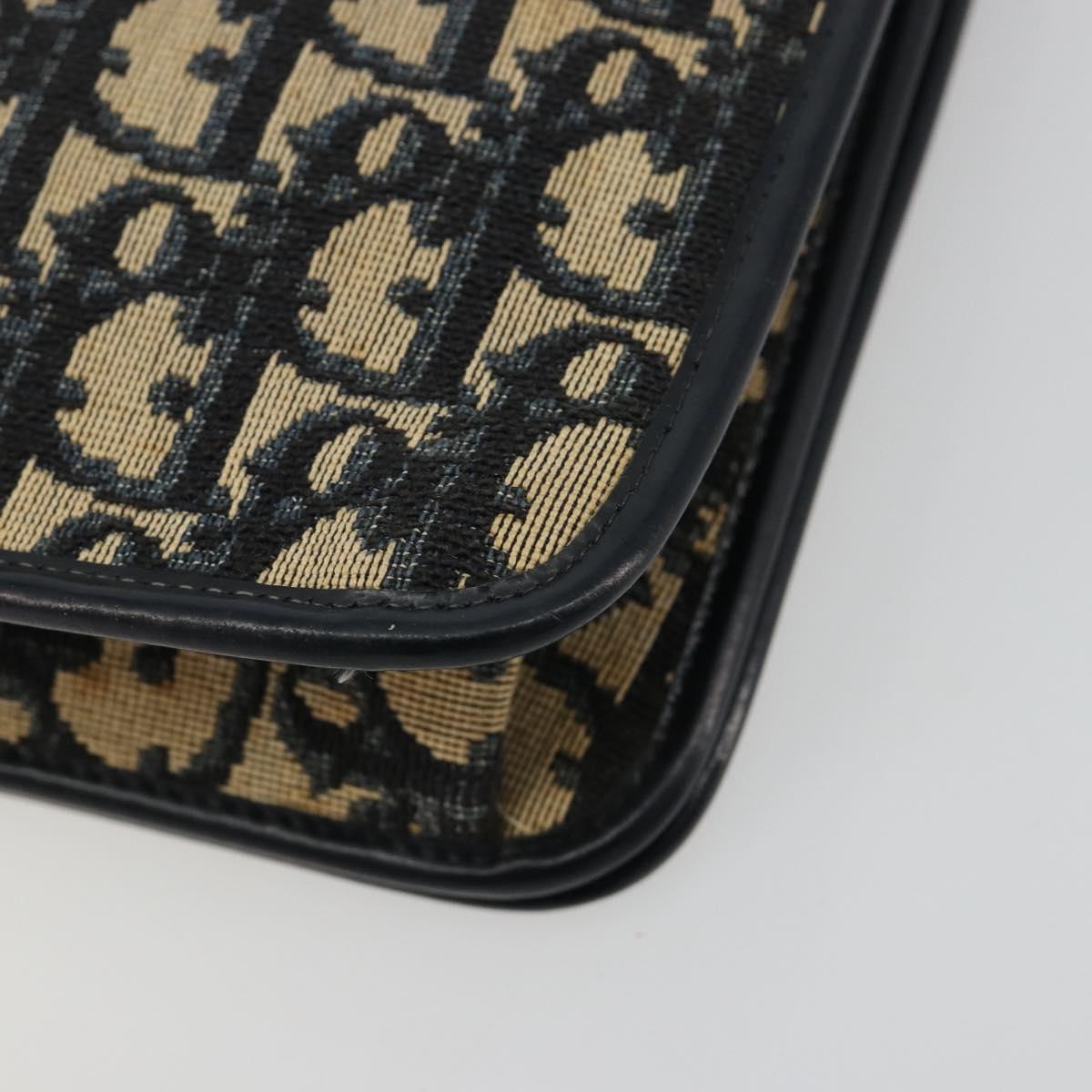 Christian Dior Trotter Canvas Chain Shoulder Bag Navy Gold Auth BA13379
