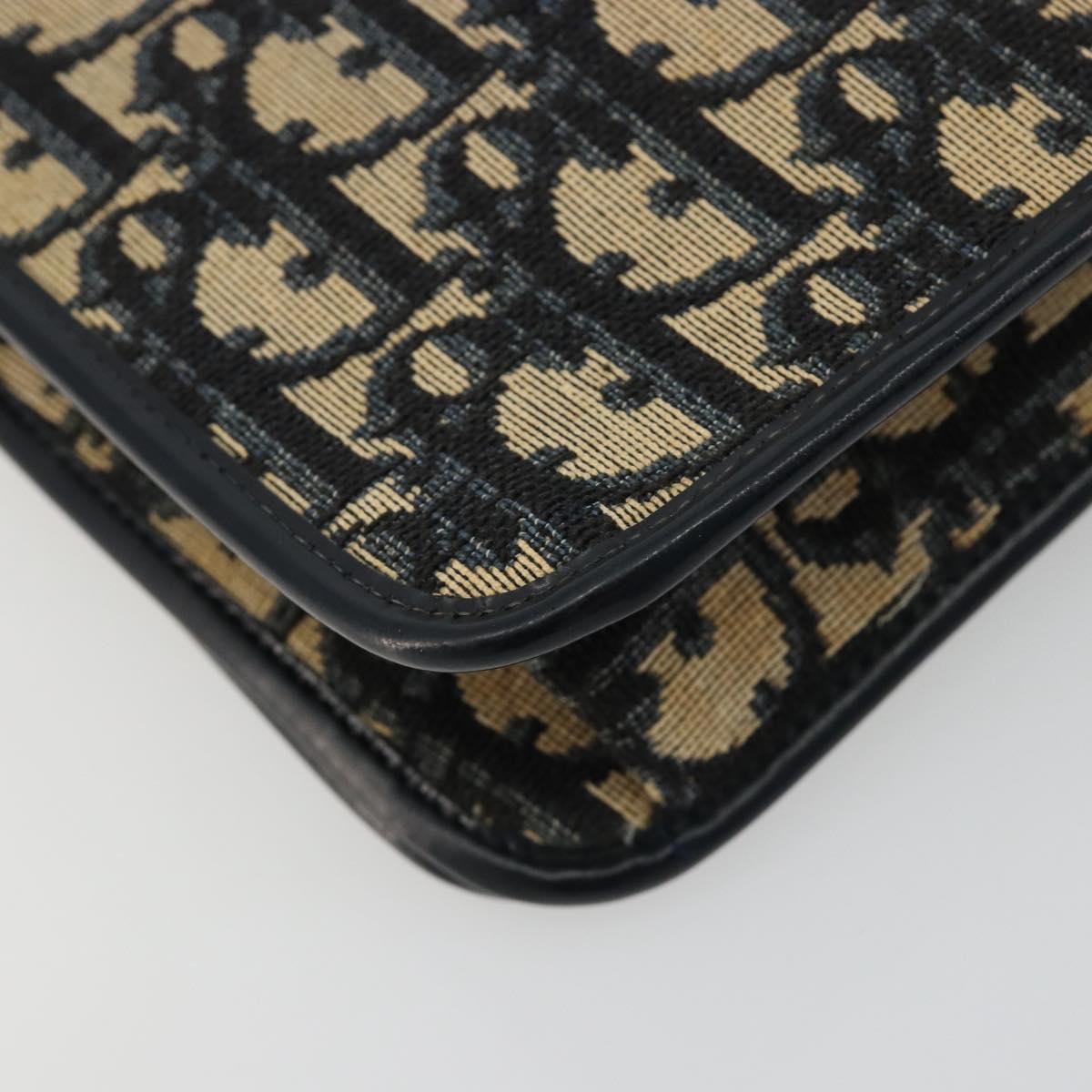 Christian Dior Trotter Canvas Chain Shoulder Bag Navy Gold Auth BA13379