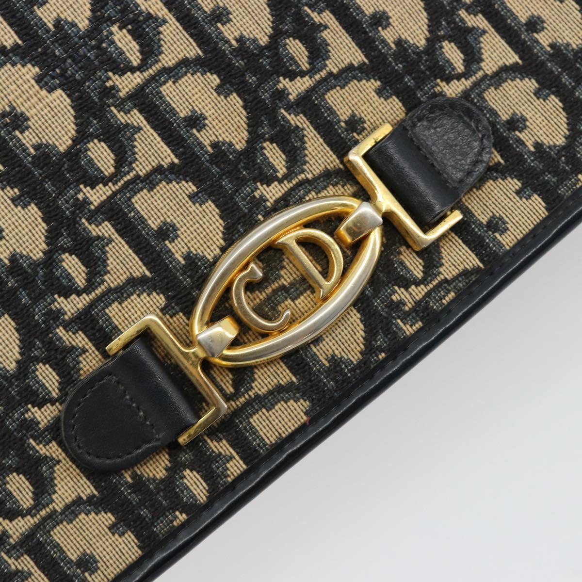 Christian Dior Trotter Canvas Chain Shoulder Bag Navy Gold Auth BA13379