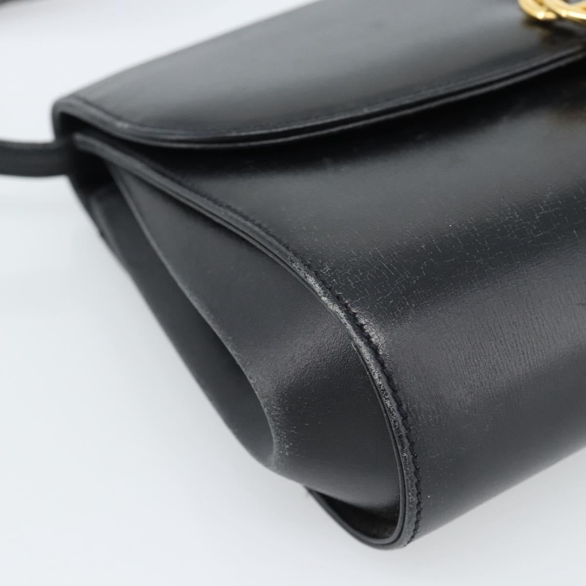 GUCCI Shoulder Bag Leather Black Gold Auth BA13381
