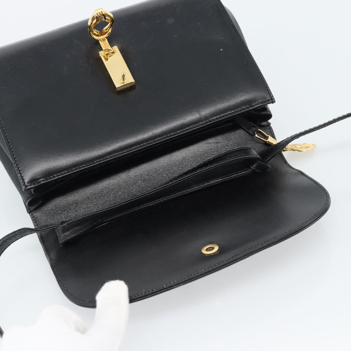 GUCCI Shoulder Bag Leather Black Gold Auth BA13381