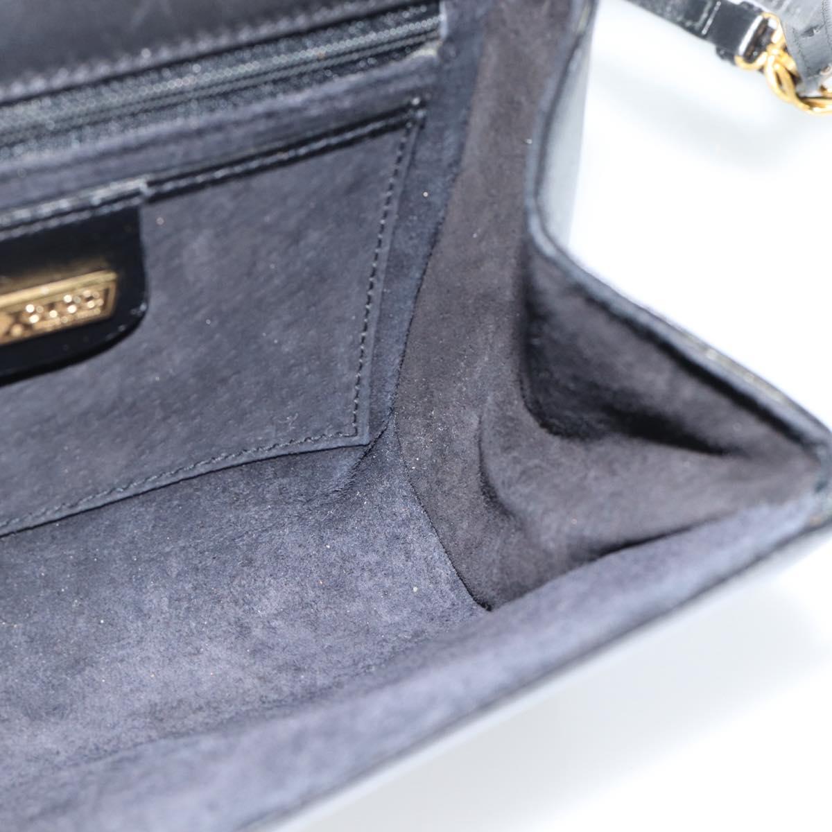 GUCCI Shoulder Bag Leather Black Gold Auth BA13381