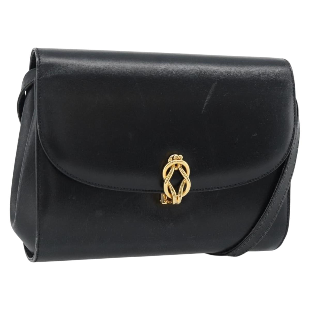 GUCCI Shoulder Bag Leather Black Gold Auth BA13381