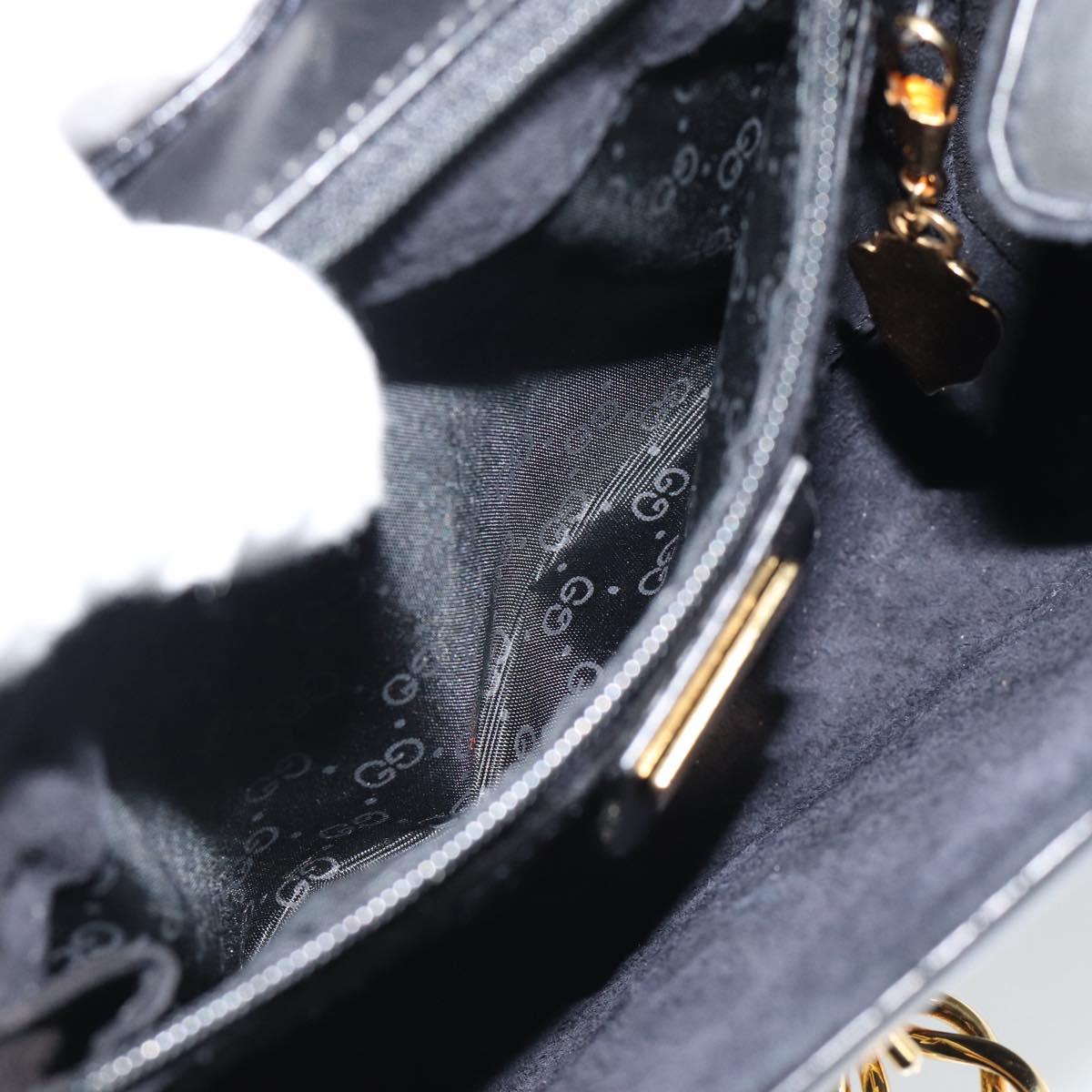GUCCI Shoulder Bag Leather Black Gold Auth BA13381
