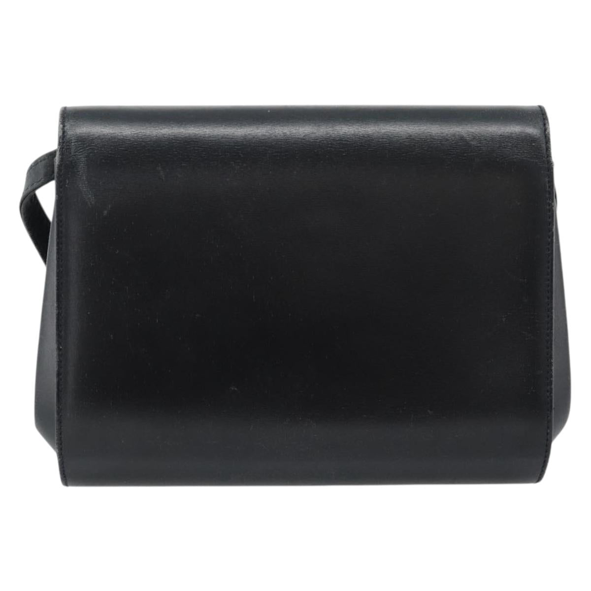GUCCI Shoulder Bag Leather Black Gold Auth BA13381
