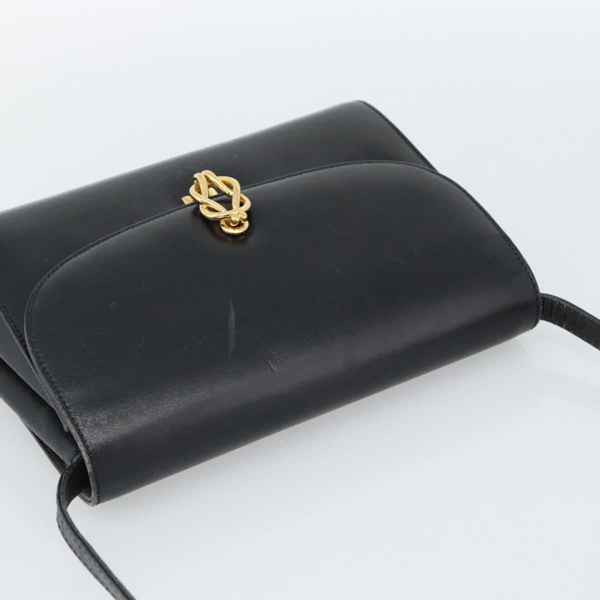 GUCCI Shoulder Bag Leather Black Gold Auth BA13381