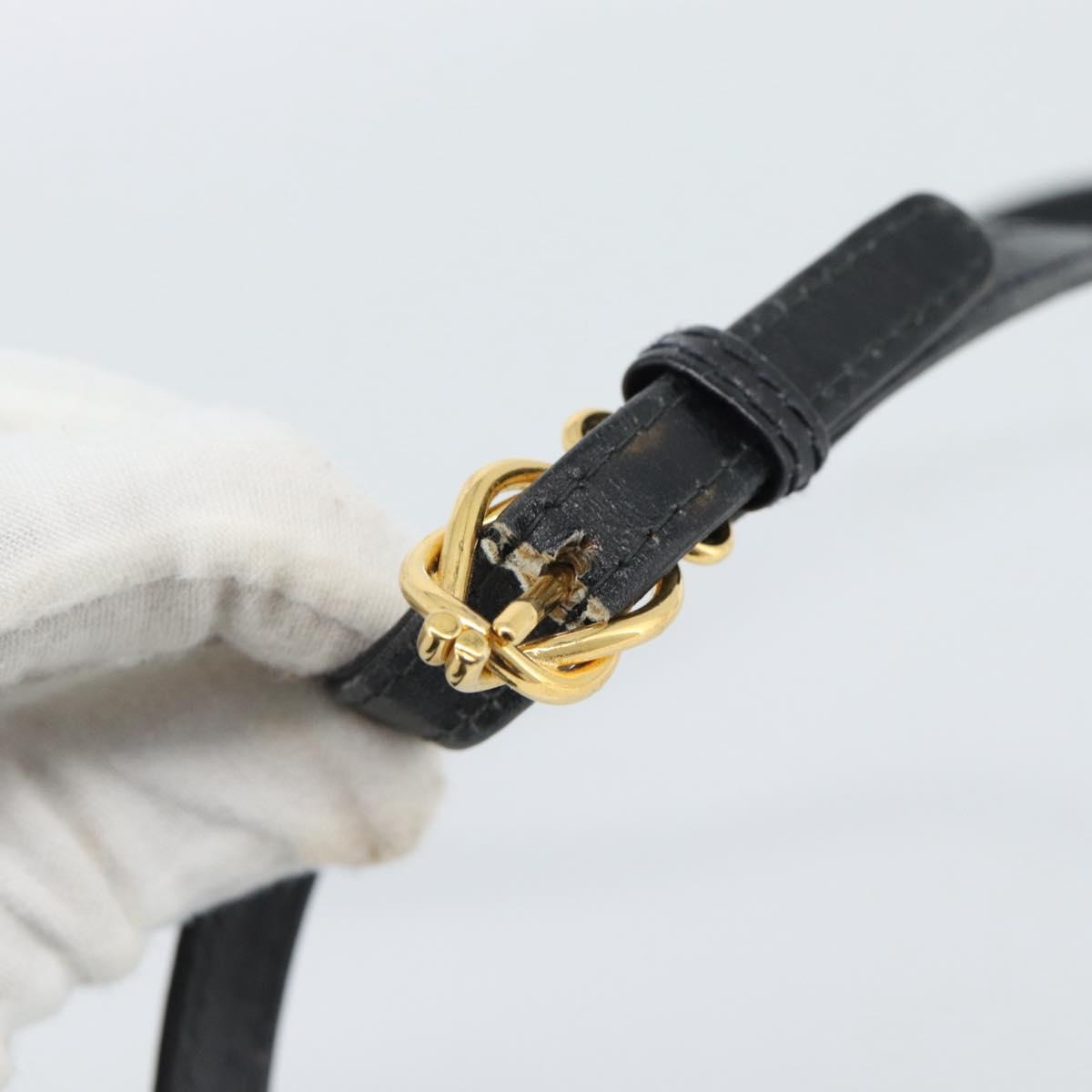 GUCCI Shoulder Bag Leather Black Gold Auth BA13381