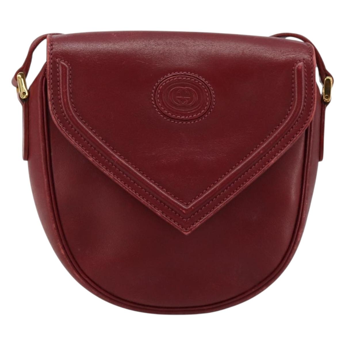 GUCCI Shoulder Bag Leather Red Gold 007 261 0081 Auth BA13384
