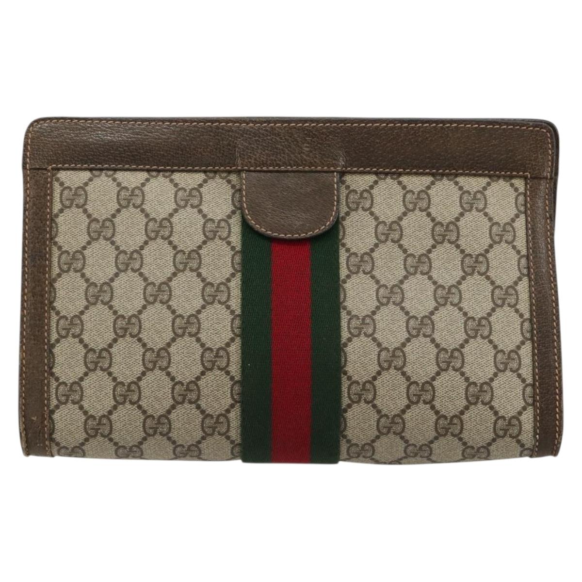 GUCCI GG Supreme Web Sherry Line Clutch Bag PVC Beige 67 014 2125 Auth BA13385
