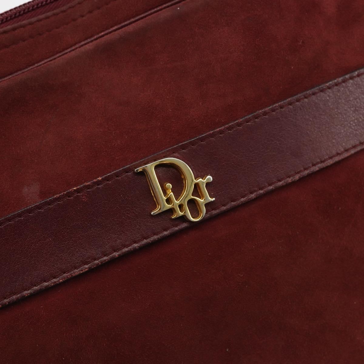 Christian Dior Shoulder Bag Suede Bordeaux Gold Auth BA13386