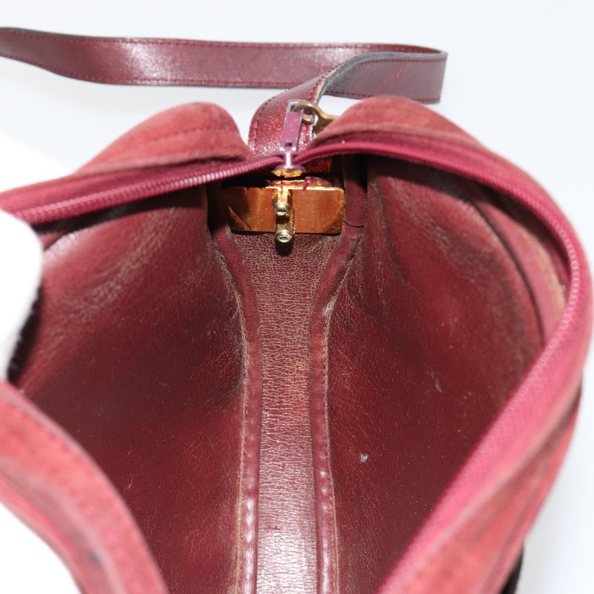 Christian Dior Shoulder Bag Suede Bordeaux Gold Auth BA13386