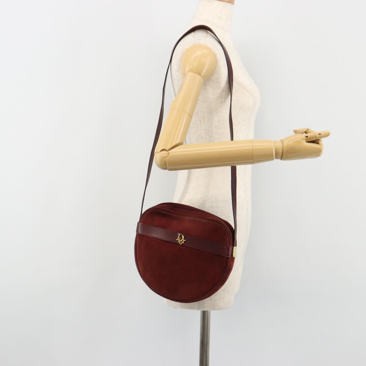 Christian Dior Shoulder Bag Suede Bordeaux Gold Auth BA13386