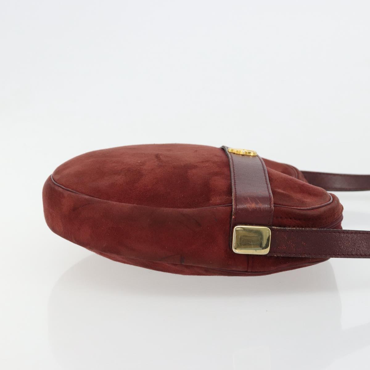 Christian Dior Shoulder Bag Suede Bordeaux Gold Auth BA13386