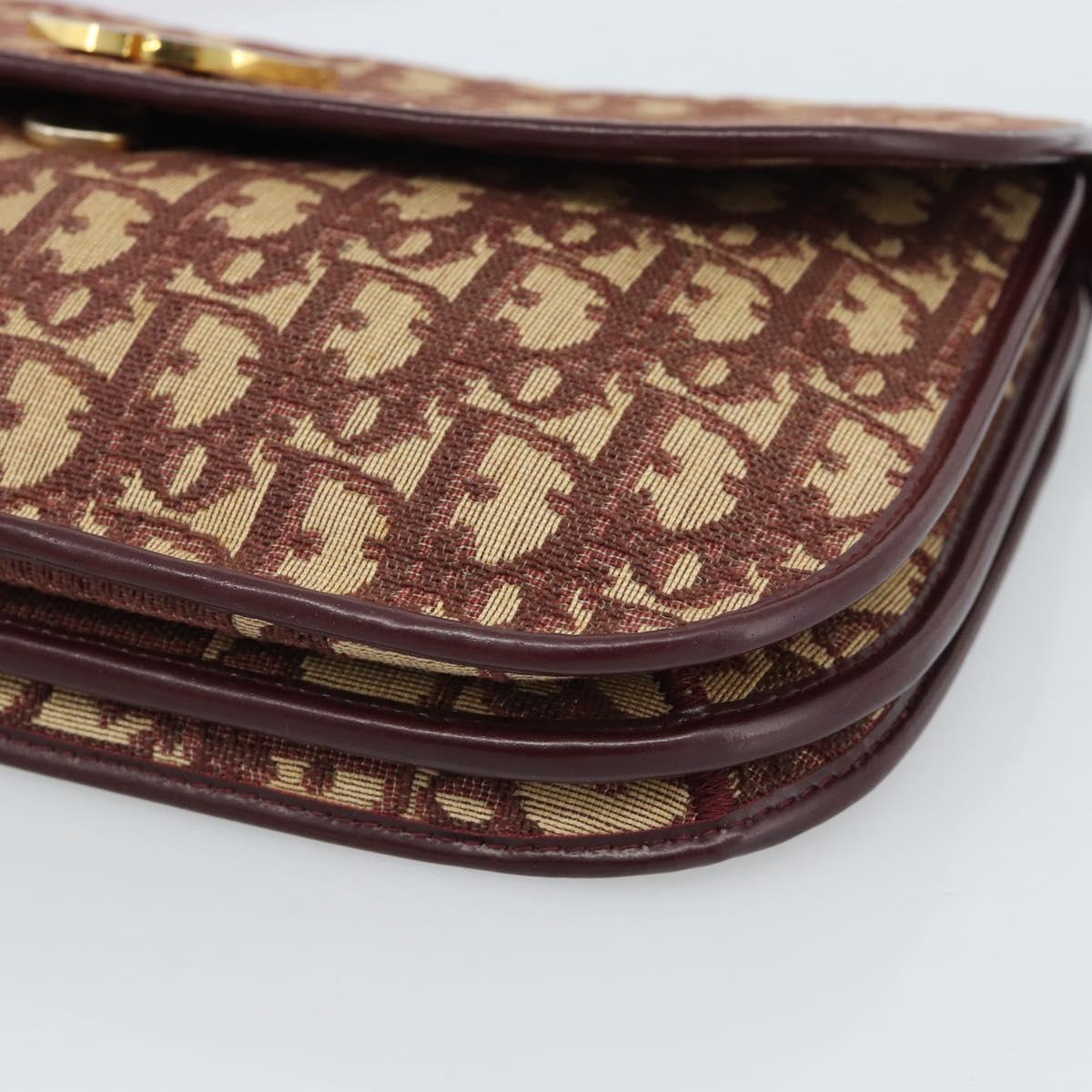 Christian Dior Trotter Canvas Shoulder Bag Red Gold Auth BA13387