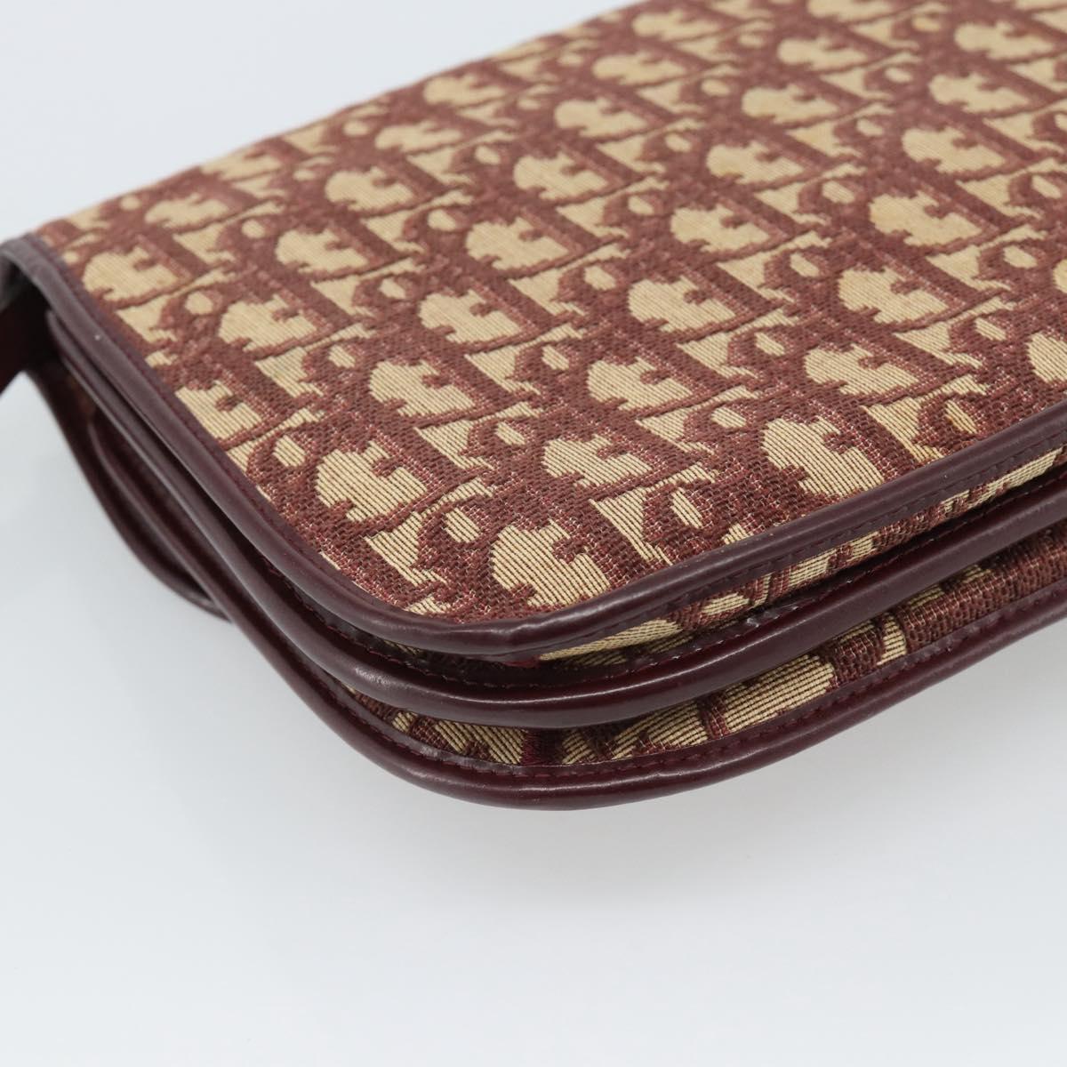 Christian Dior Trotter Canvas Shoulder Bag Red Gold Auth BA13387