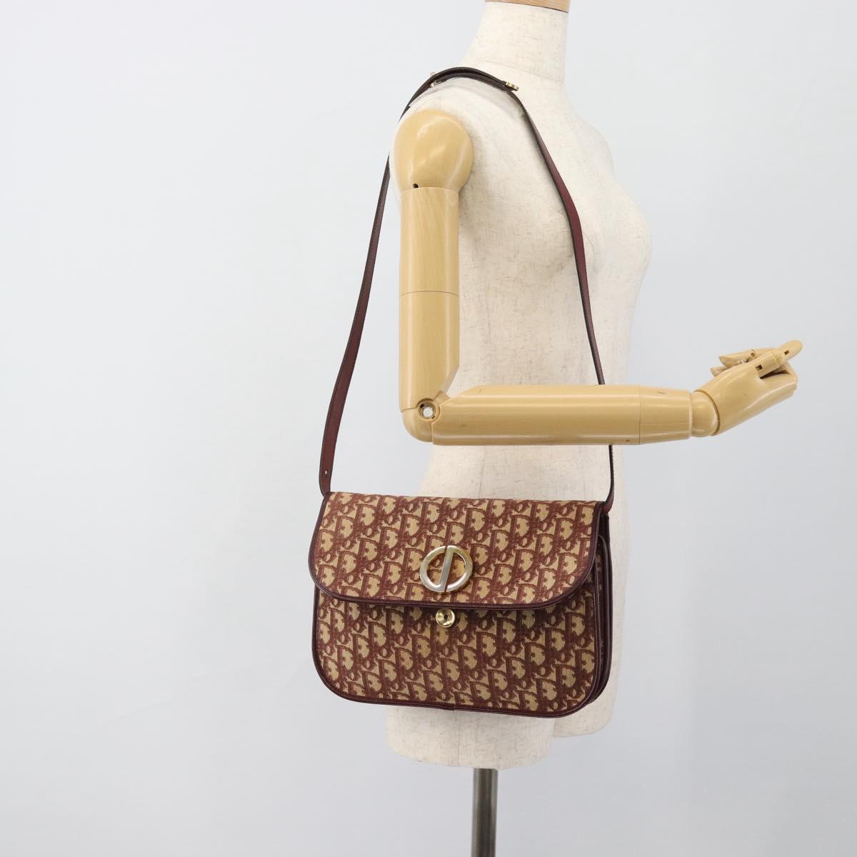 Christian Dior Trotter Canvas Shoulder Bag Red Gold Auth BA13387