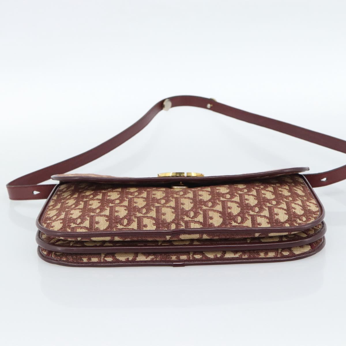 Christian Dior Trotter Canvas Shoulder Bag Red Gold Auth BA13387