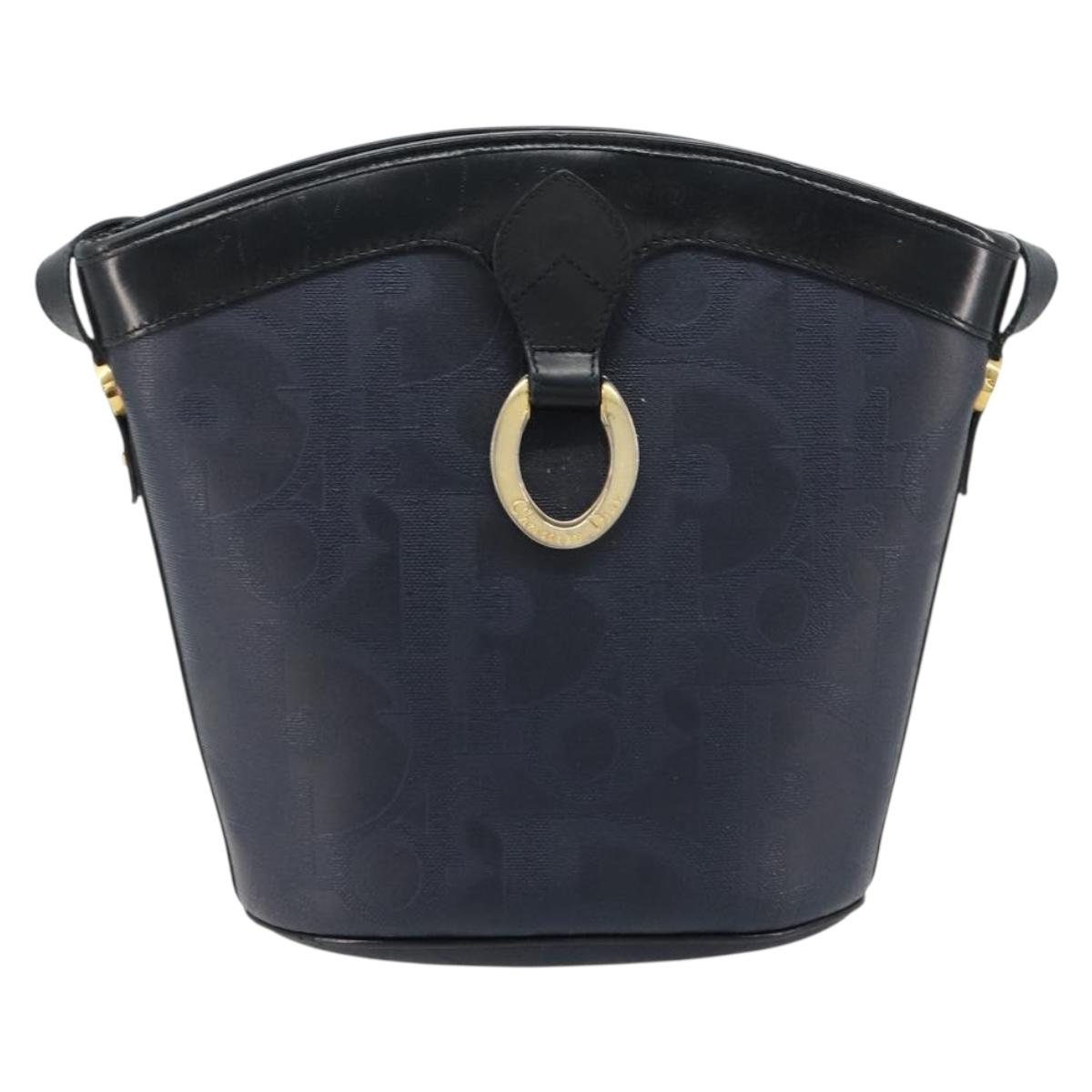 Christian Dior Trotter Canvas Shoulder Bag PVC Navy Gold Auth BA13388A