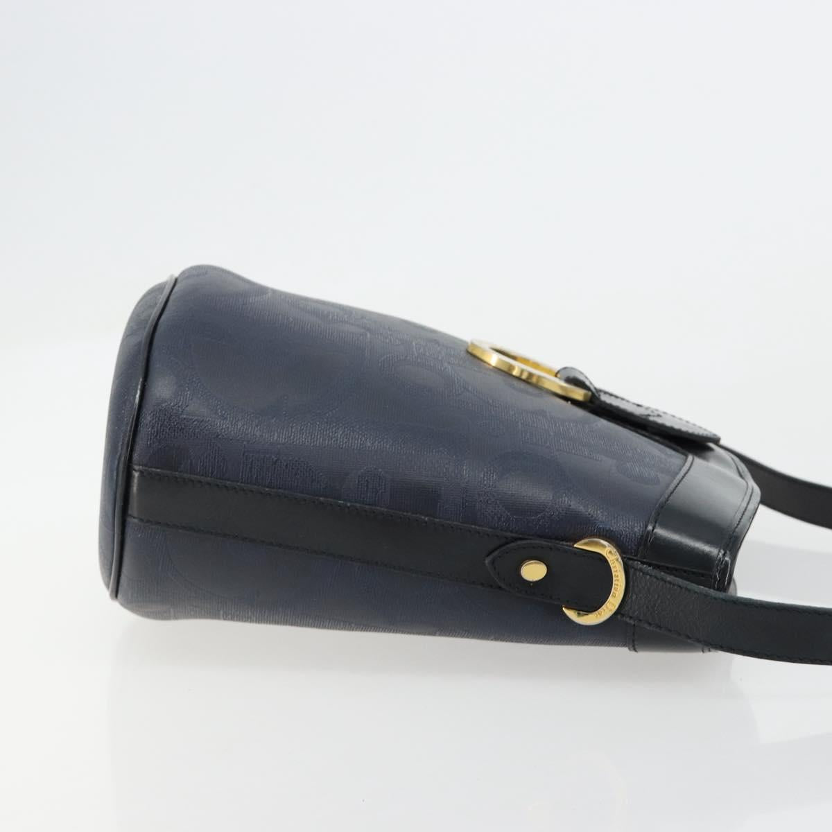 Christian Dior Trotter Canvas Shoulder Bag PVC Navy Gold Auth BA13388A
