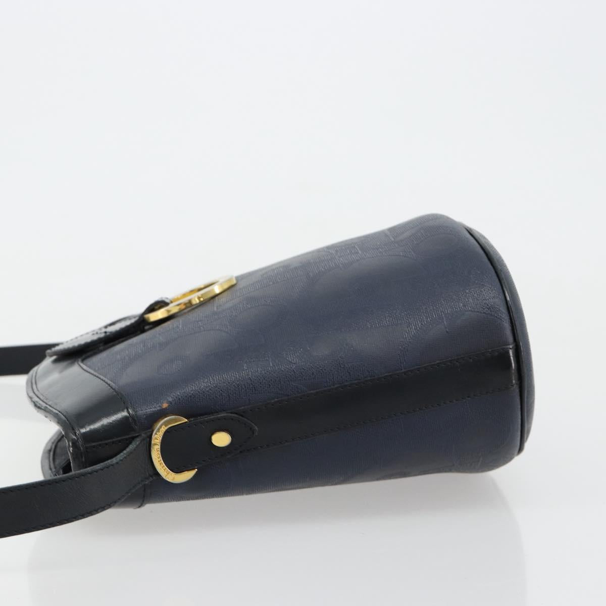 Christian Dior Trotter Canvas Shoulder Bag PVC Navy Gold Auth BA13388A