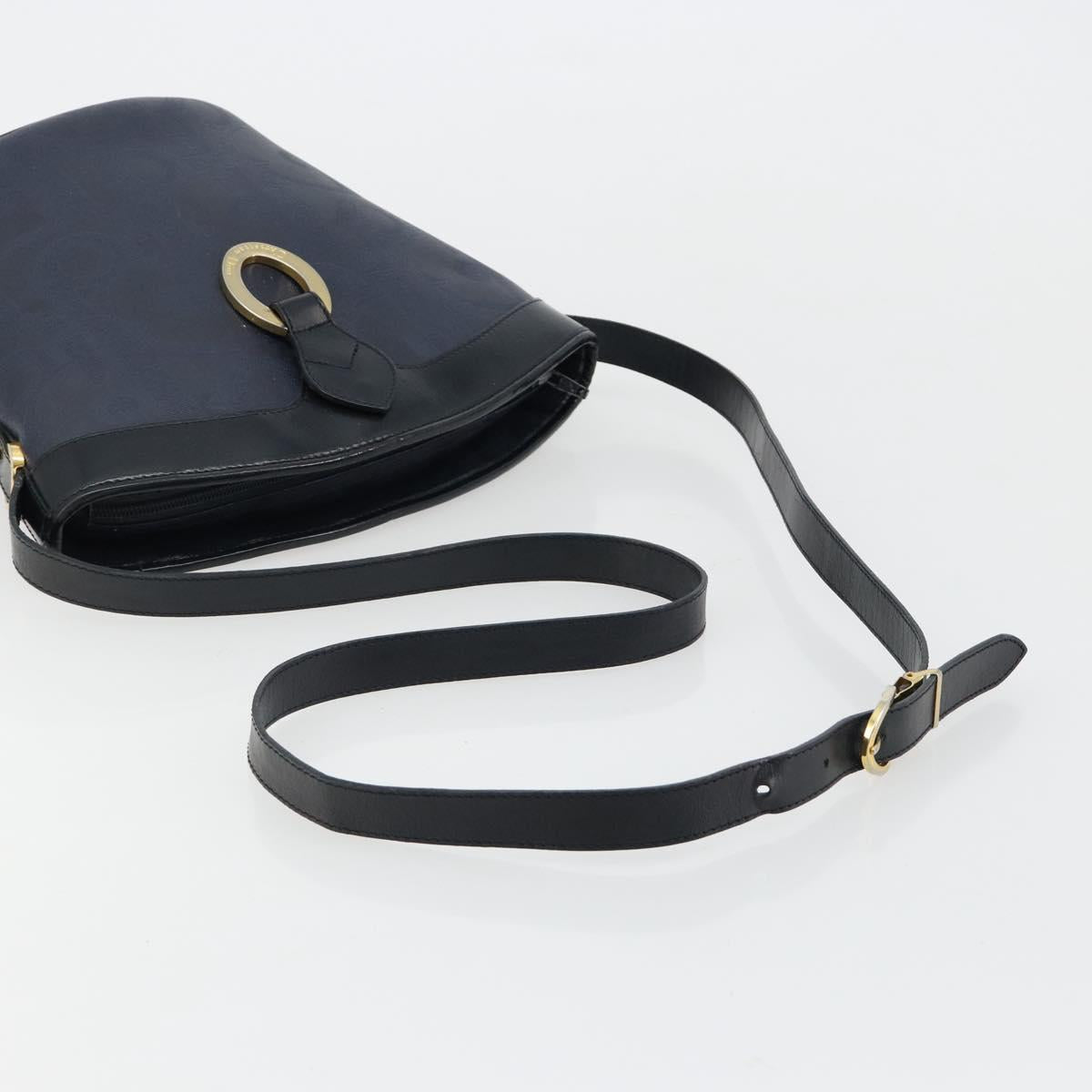Christian Dior Trotter Canvas Shoulder Bag PVC Navy Gold Auth BA13388A