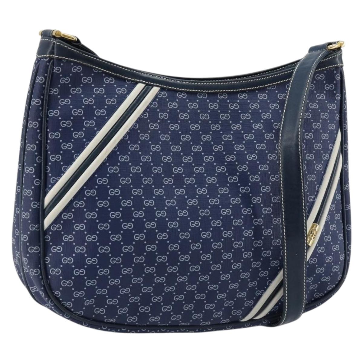 GUCCI Micro GG Supreme Sherry Line Shoulder Bag PVC Blue Gold Auth BA13389