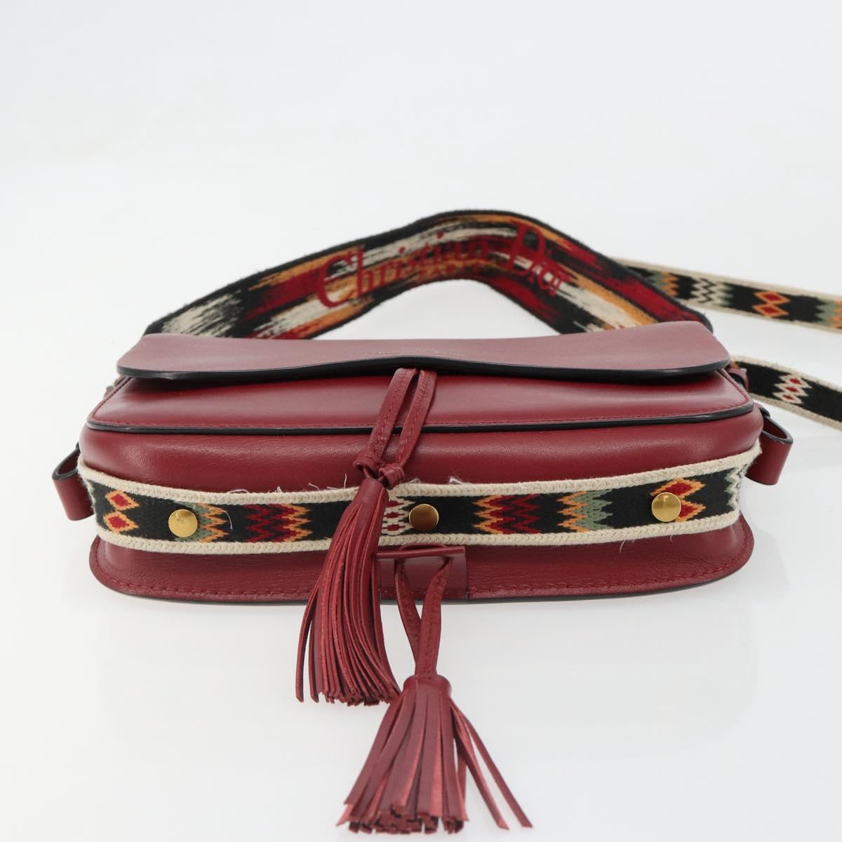 Christian Dior Shoulder Bag Leather 2way Red Gold Auth BA13390A