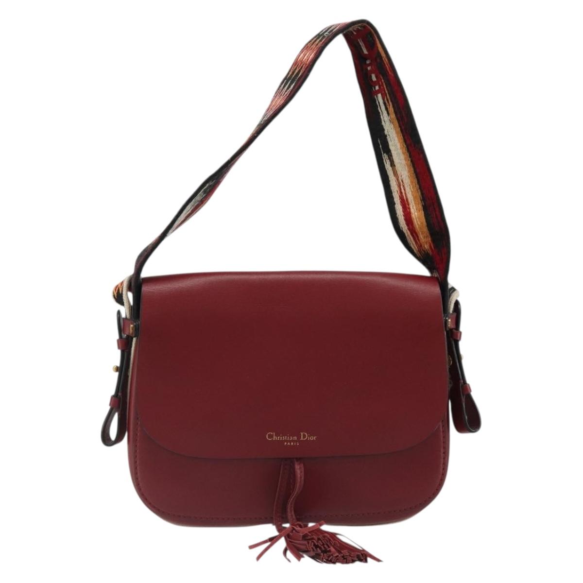 Christian Dior Shoulder Bag Leather 2way Red Gold Auth BA13390A