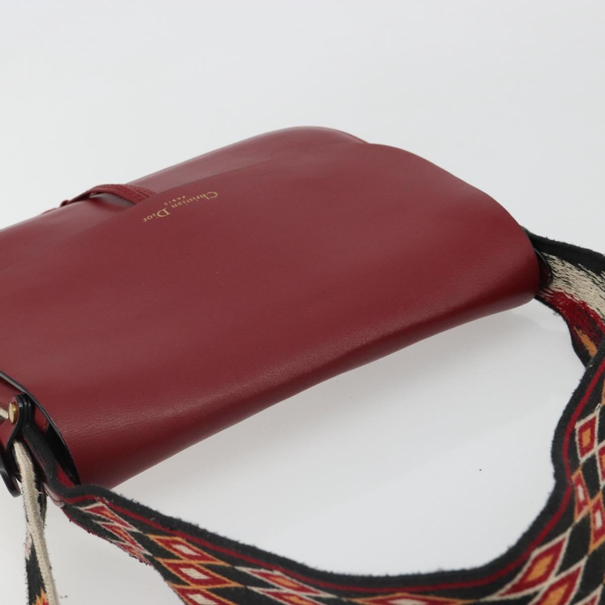 Christian Dior Shoulder Bag Leather 2way Red Gold Auth BA13390A