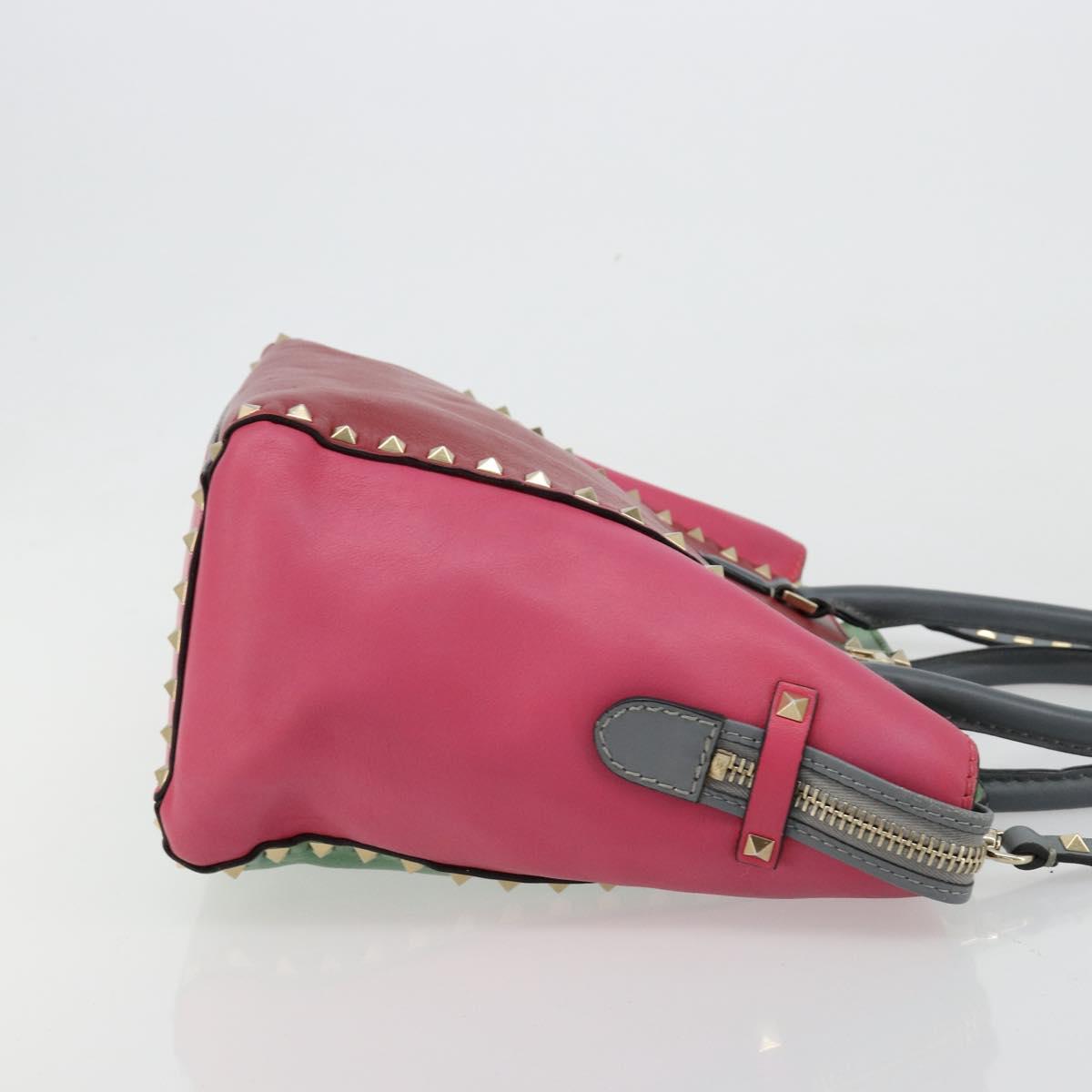 VALENTINO Studs Tote Bag Leather 2way Red Gold Auth BA13391A