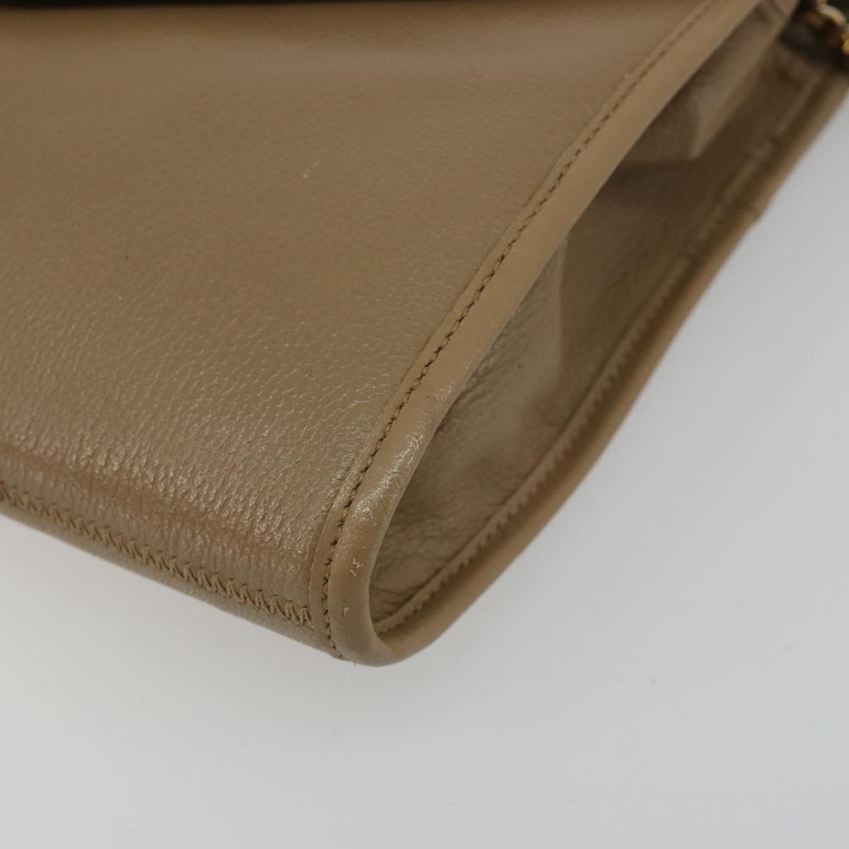 Christian Dior Chain Shoulder Bag Leather Beige Gold Auth BA13392