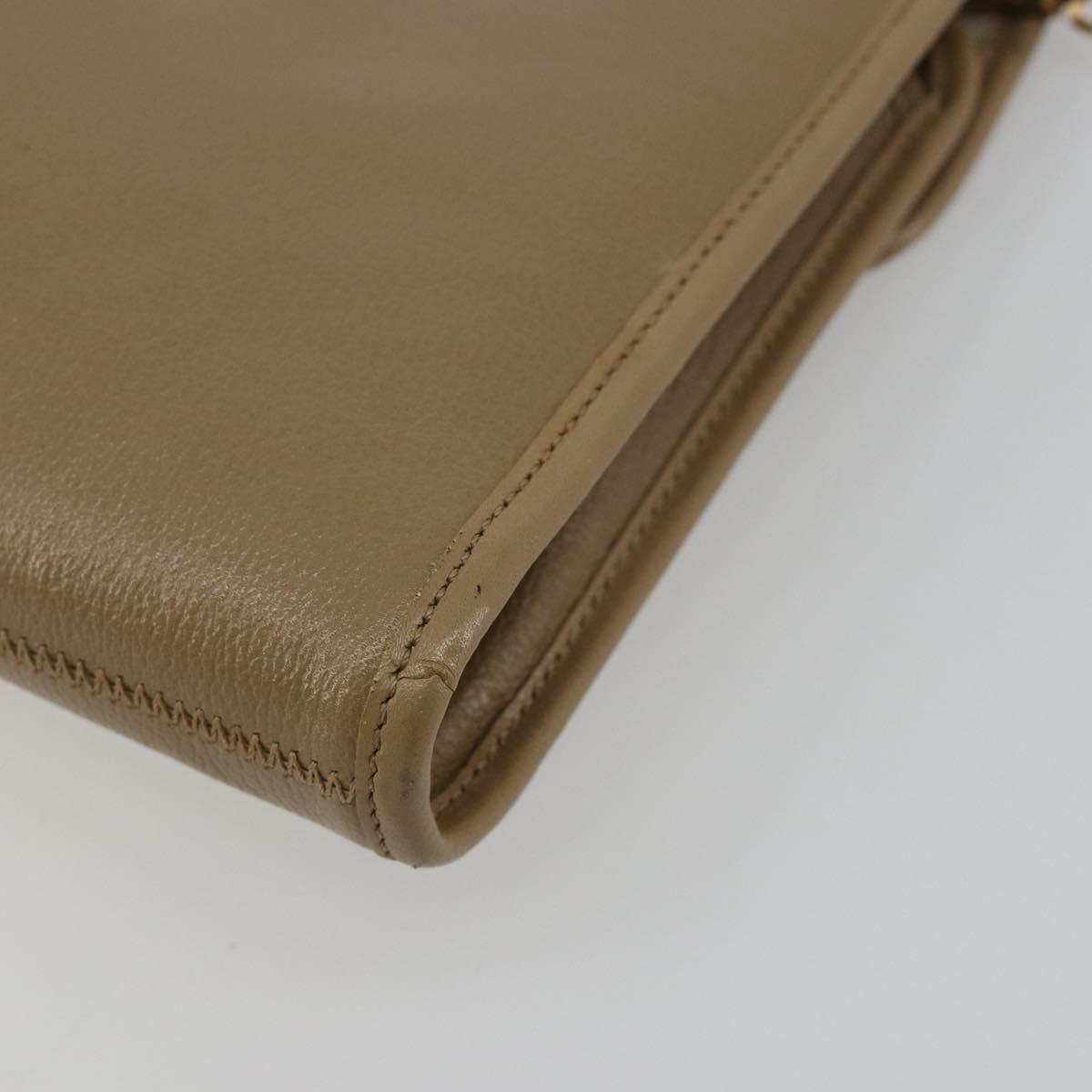 Christian Dior Chain Shoulder Bag Leather Beige Gold Auth BA13392