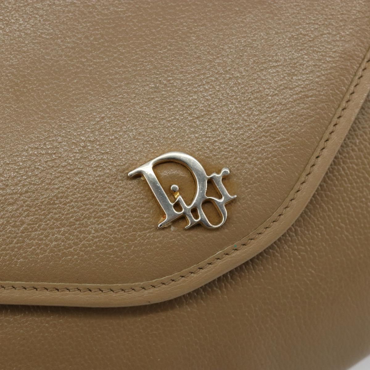 Christian Dior Chain Shoulder Bag Leather Beige Gold Auth BA13392