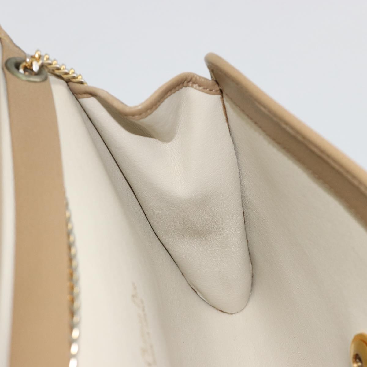 Christian Dior Chain Shoulder Bag Leather Beige Gold Auth BA13392