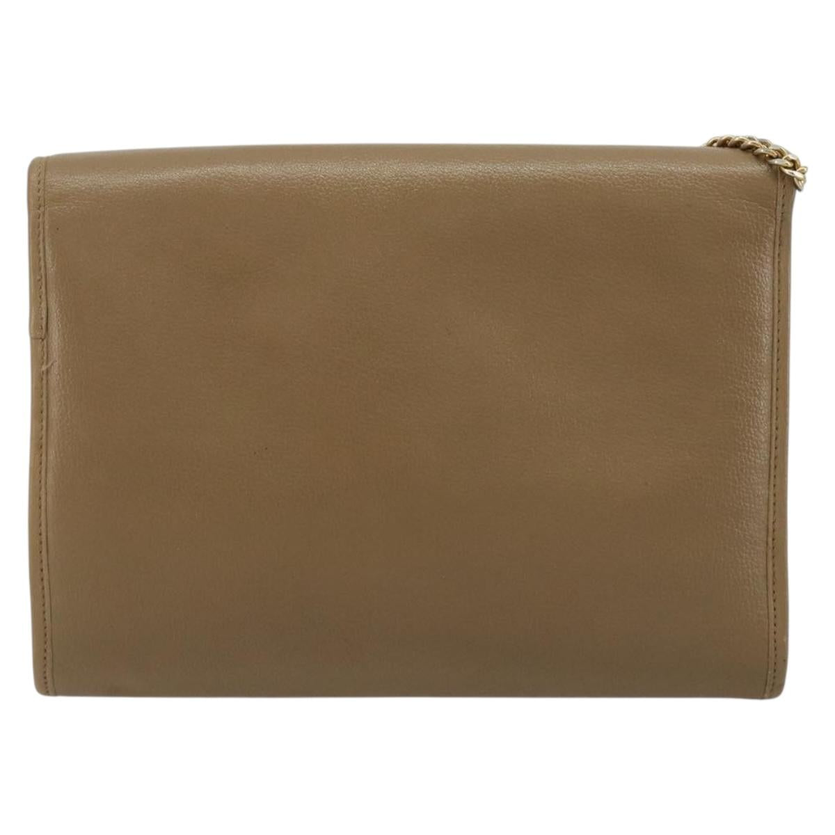 Christian Dior Chain Shoulder Bag Leather Beige Gold Auth BA13392