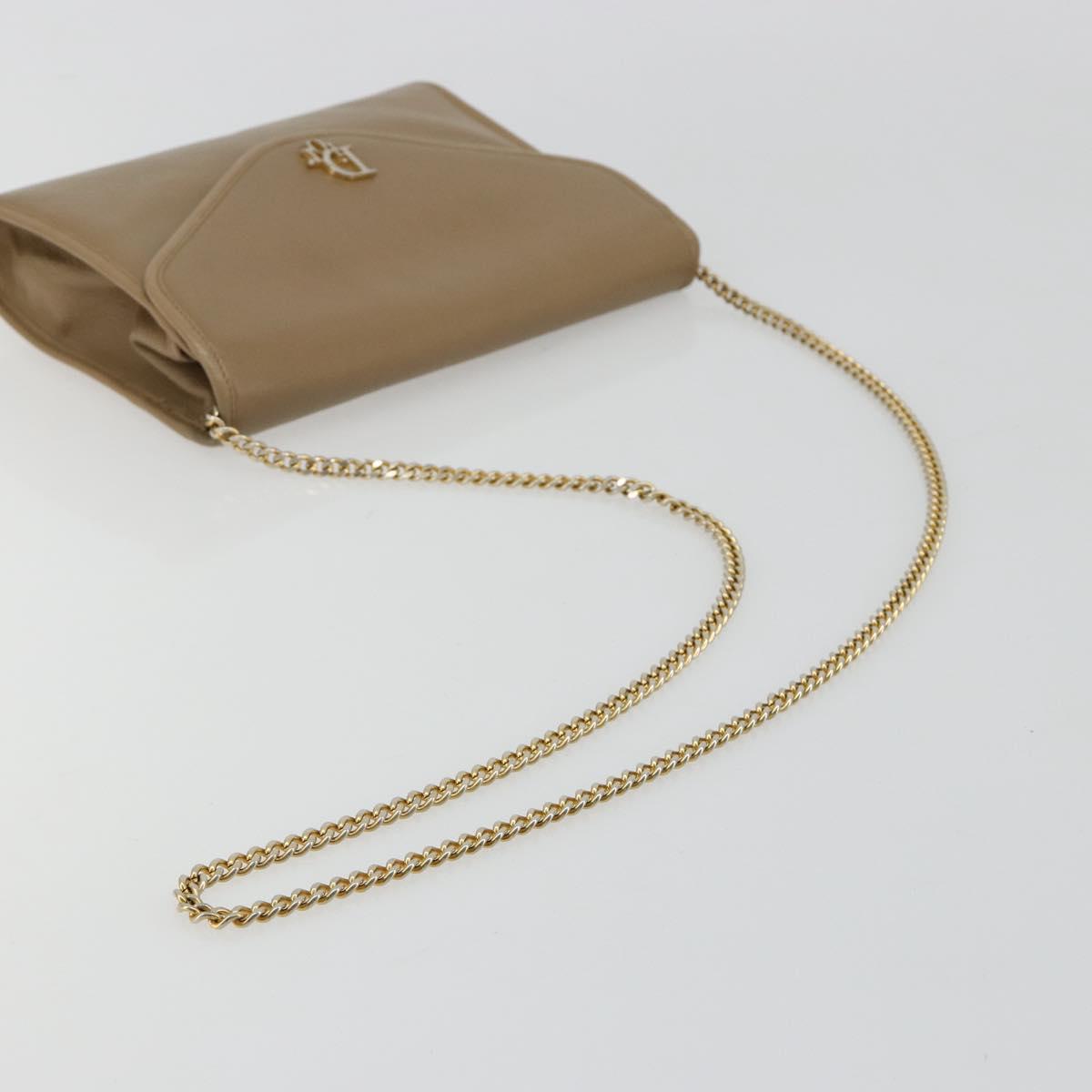 Christian Dior Chain Shoulder Bag Leather Beige Gold Auth BA13392