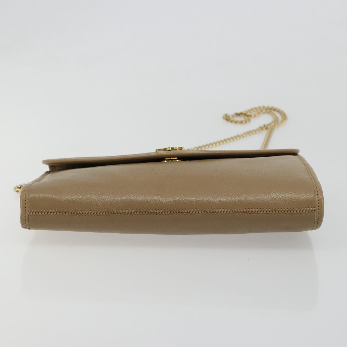 Christian Dior Chain Shoulder Bag Leather Beige Gold Auth BA13392