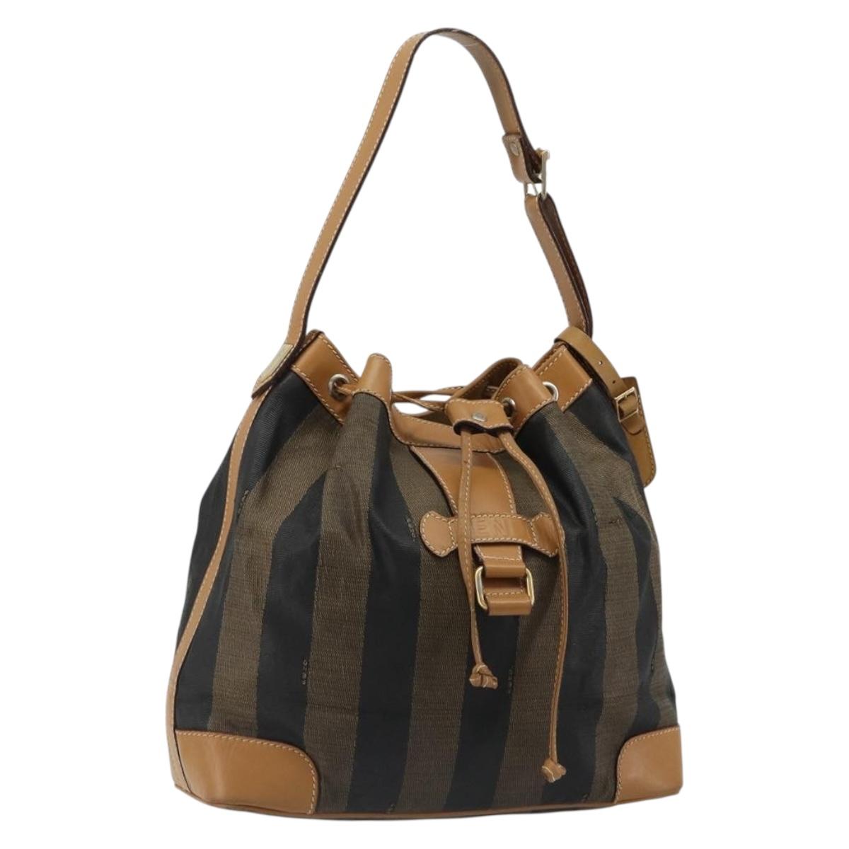 FENDI Pecan Canvas Purse Shoulder Bag PVC Brown Gold Auth BA13394