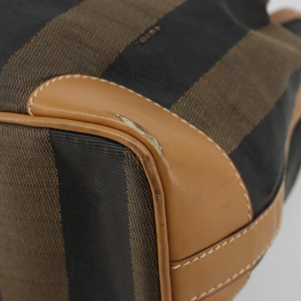 FENDI Pecan Canvas Purse Shoulder Bag PVC Brown Gold Auth BA13394